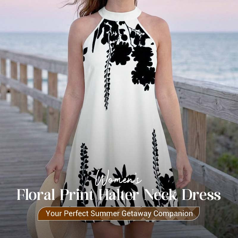 Women's Floral Print Halter Neck Dress