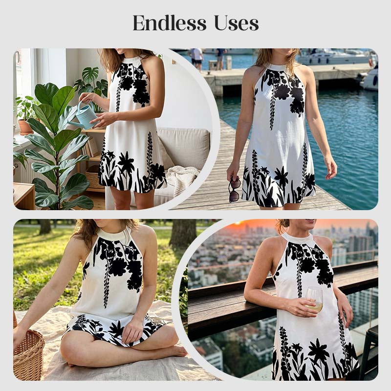 Women's Floral Print Halter Neck Dress