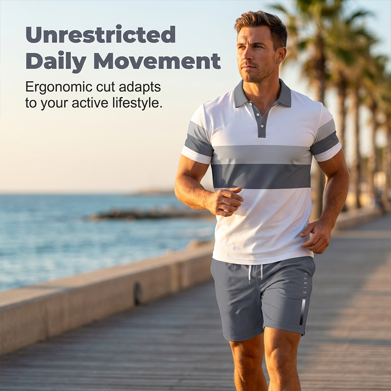 Completo da uomo composto da camicia e pantaloncini - stampa digitale, vestibilità sportiva, antipiega