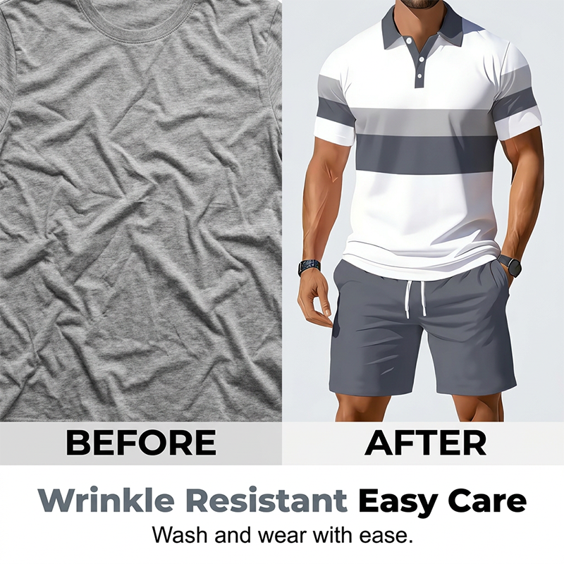 Completo da uomo composto da camicia e pantaloncini - stampa digitale, vestibilità sportiva, antipiega