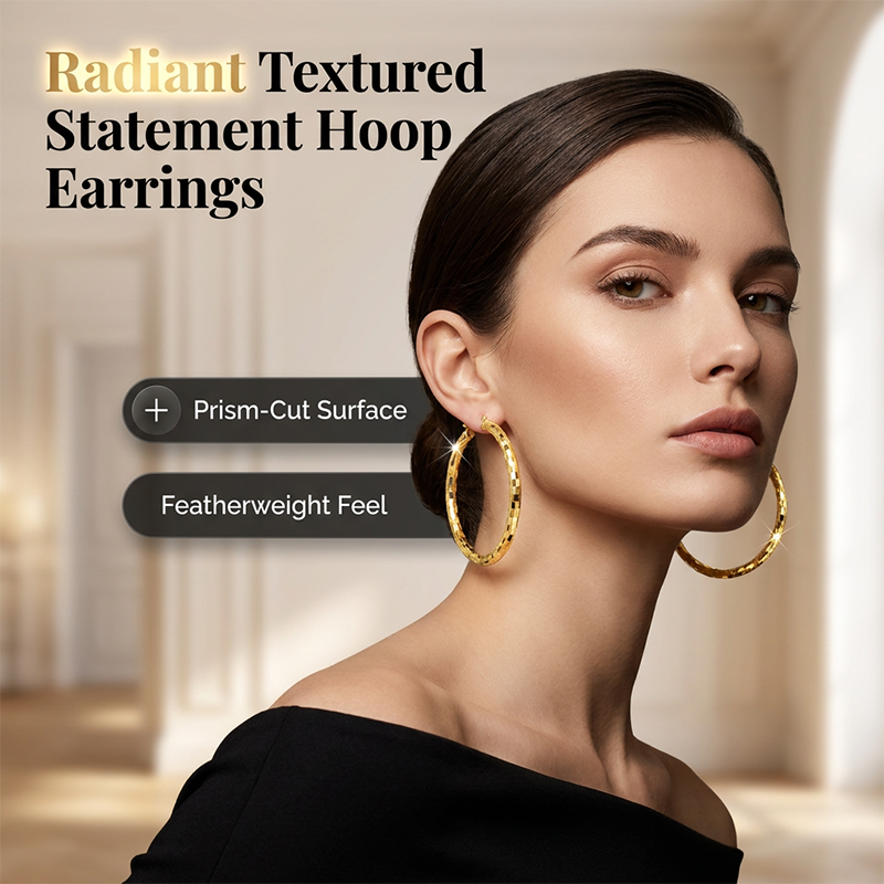 Free Women¡¯s Minimalist Textured Hoop Earrings Statement Round Jewelry
