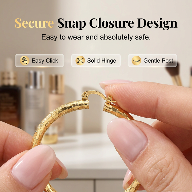 Free Women¡¯s Minimalist Textured Hoop Earrings Statement Round Jewelry