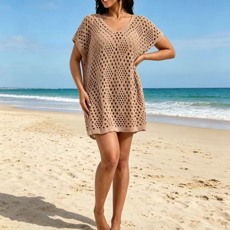 Beachcover-up met uitsparingen en ronde hals voor dames