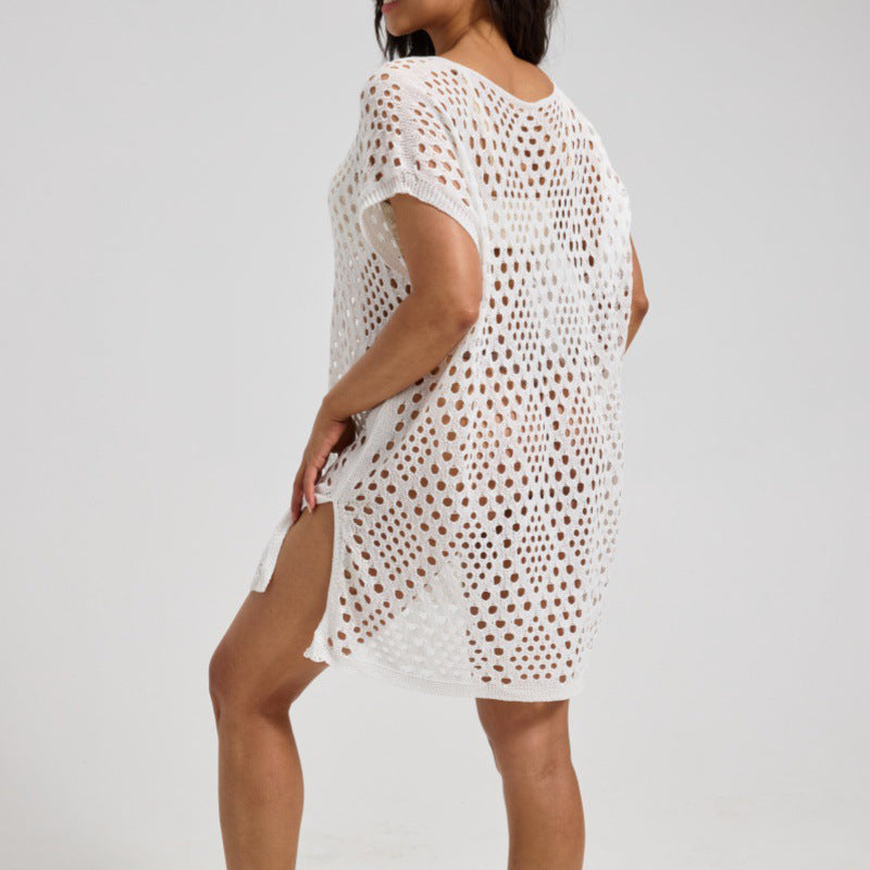 Beachcover-up met uitsparingen en ronde hals voor dames