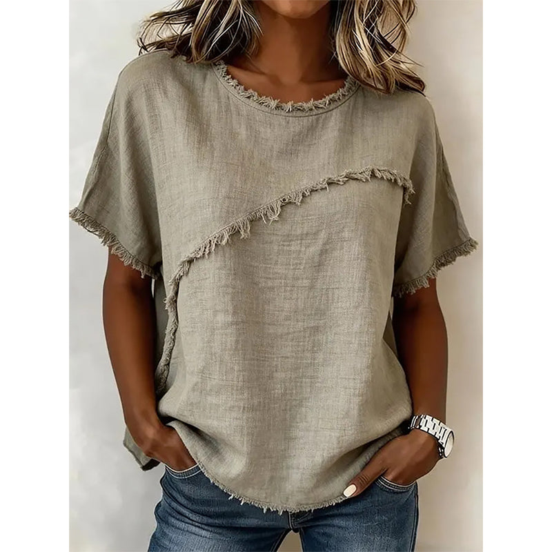 Women¡¯s Summer Top with Raw Edge Paneling