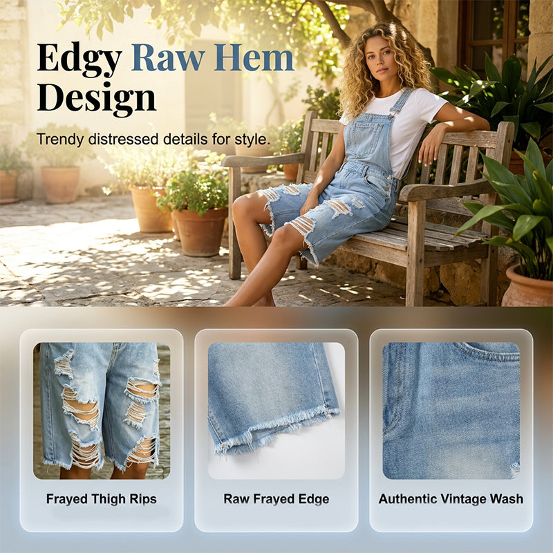 Damesoverallshorts van distressed denim