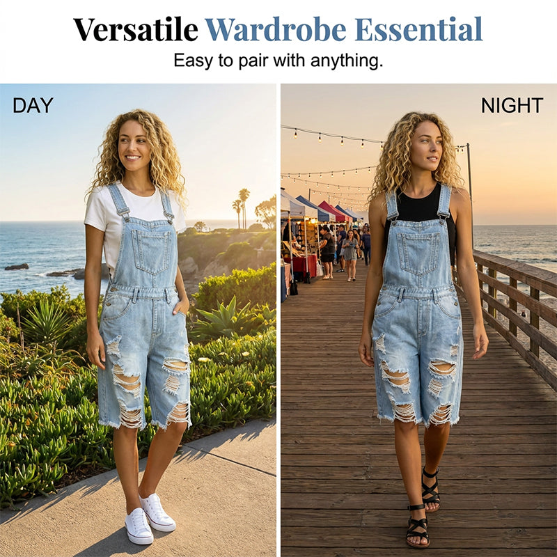 Damesoverallshorts van distressed denim