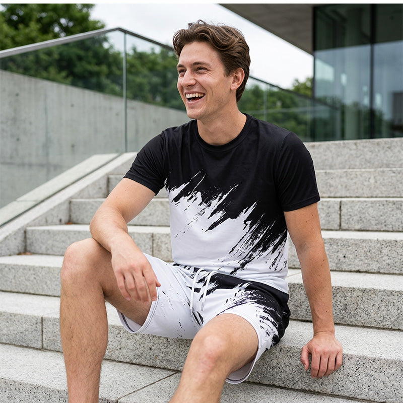 Casual zomerset voor heren met dynamische print