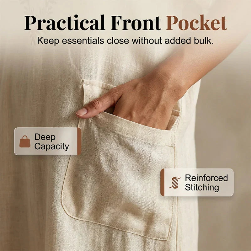 Women's Minimalist Linen Blend Embroidered Short-sleeved Shirt Maxi Dress