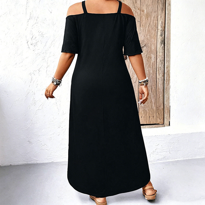 Elegante abito maxi con scollo a V e spalle scoperte