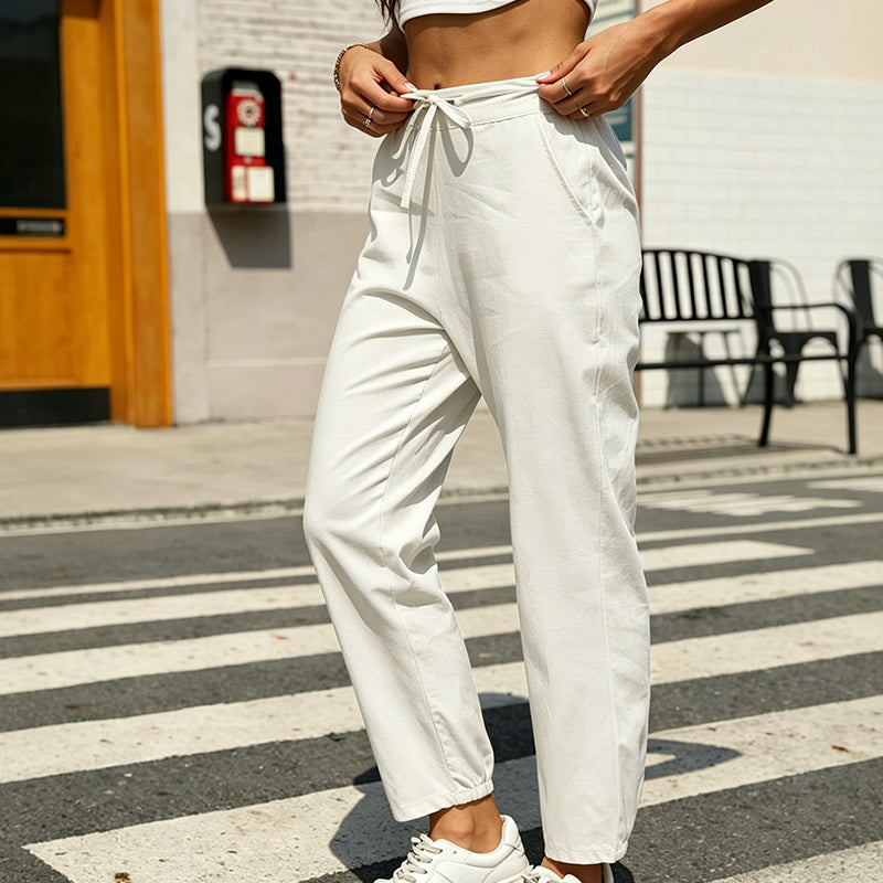 Pantaloni affusolati da donna in cotone dalla vestibilità comoda