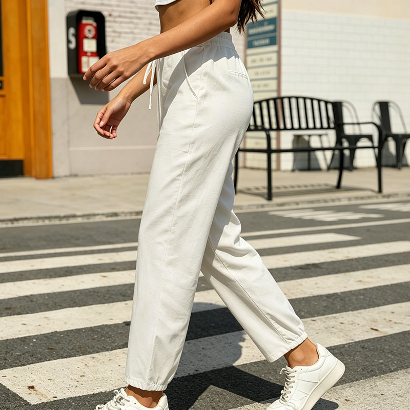 Pantaloni affusolati da donna in cotone dalla vestibilità comoda