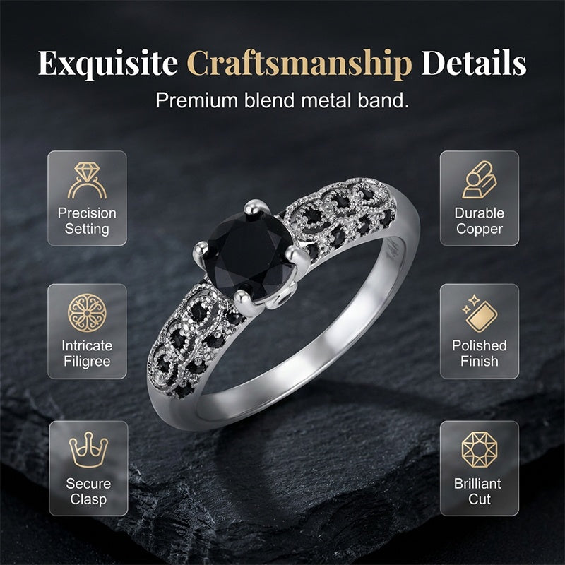 Vintage zwarte zirkonia ring voor dames
