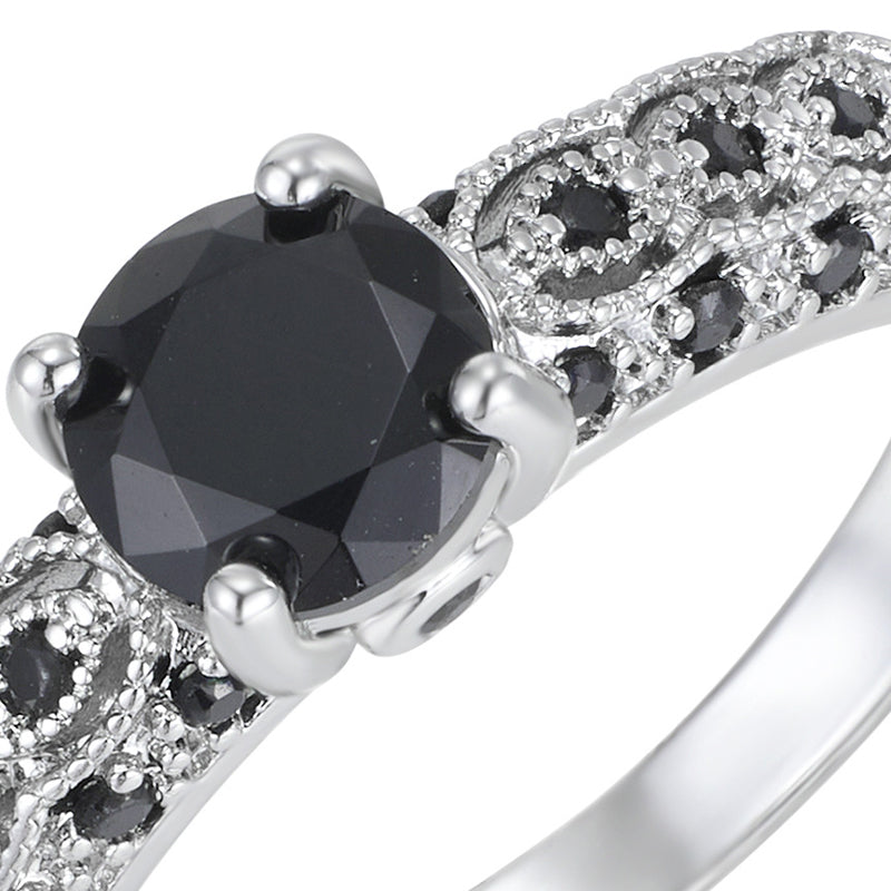 Vintage zwarte zirkonia ring voor dames