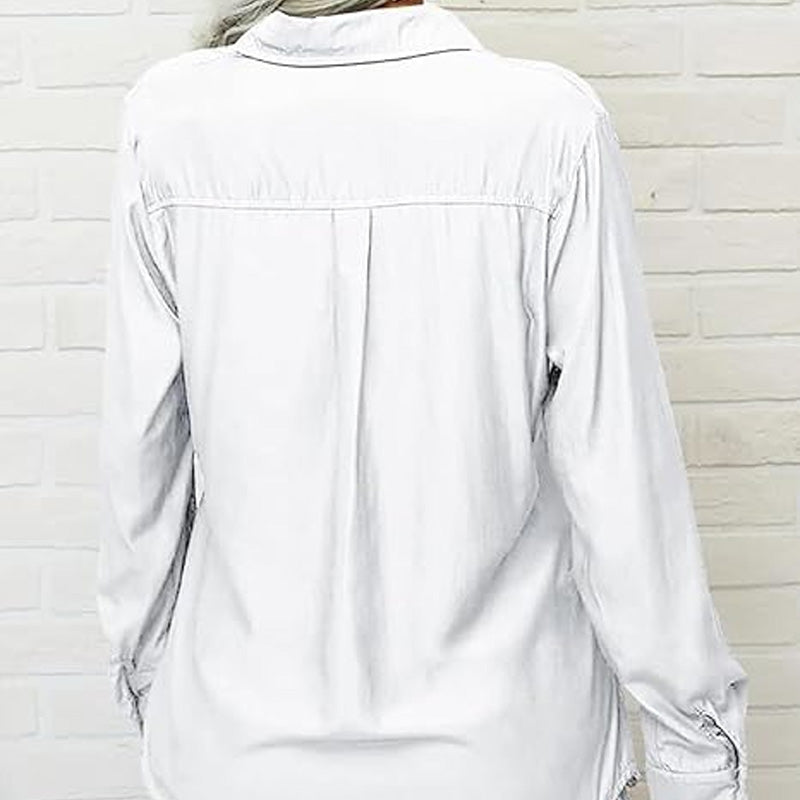 Chemise unie à manches longues, col à revers et boutonnage pour femme
