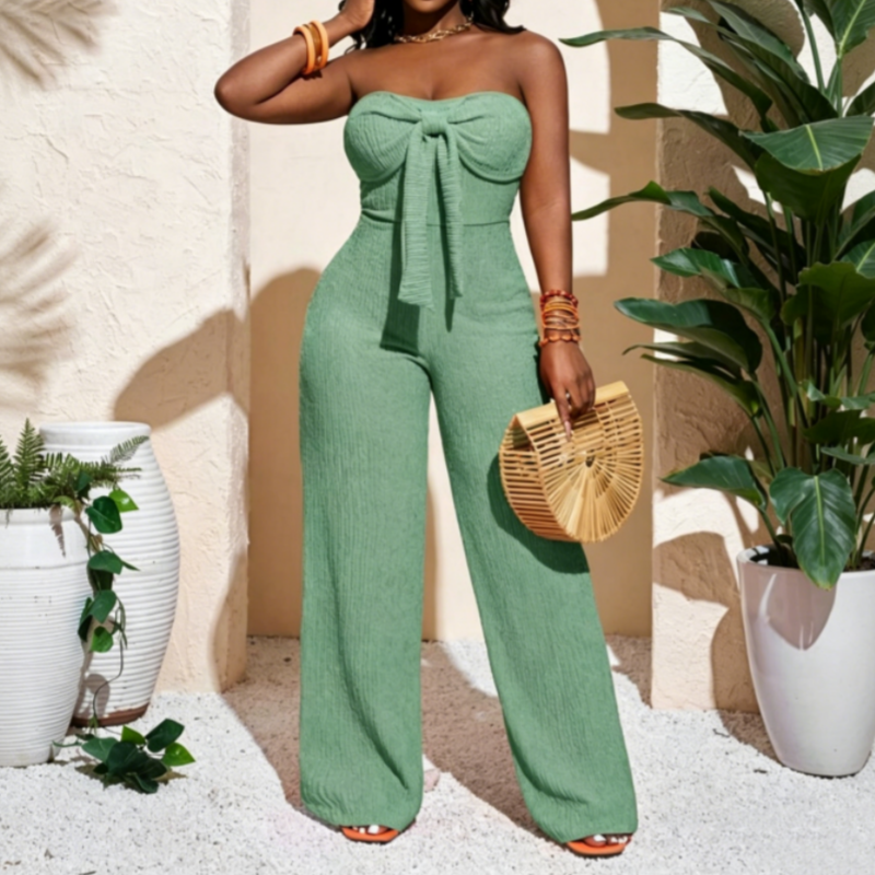 Strapless jumpsuit voor dames met hoge taille en wijde pijpen