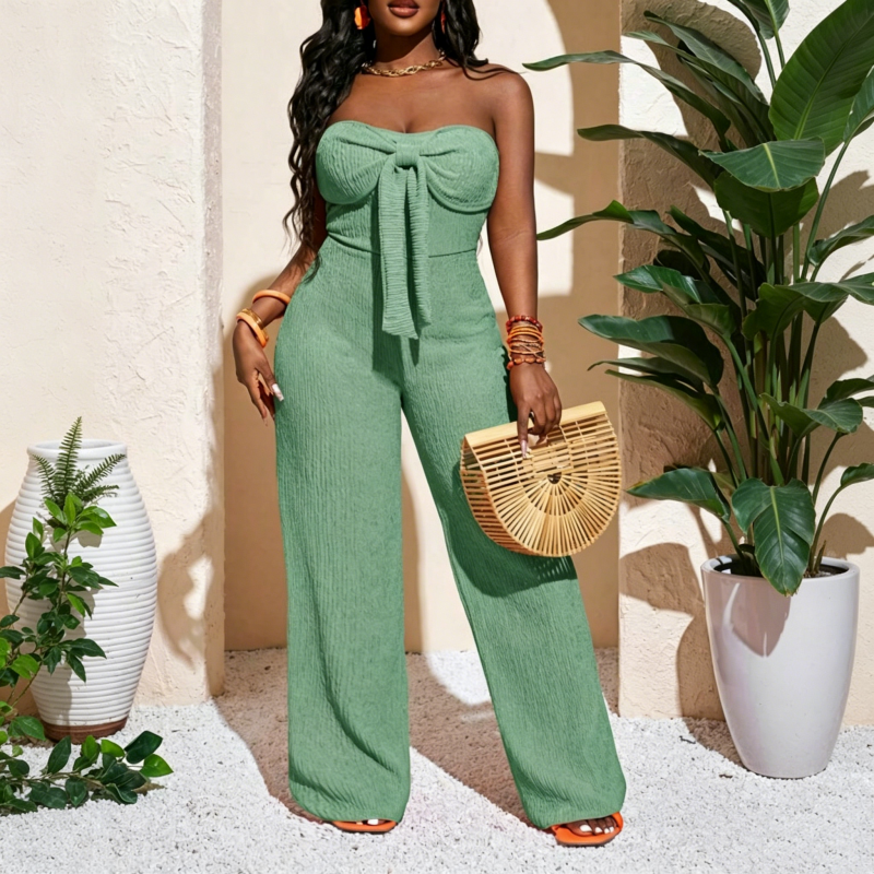 Strapless jumpsuit voor dames met hoge taille en wijde pijpen