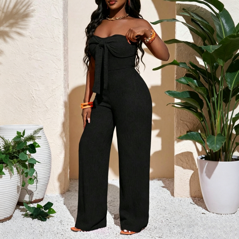 Strapless jumpsuit voor dames met hoge taille en wijde pijpen