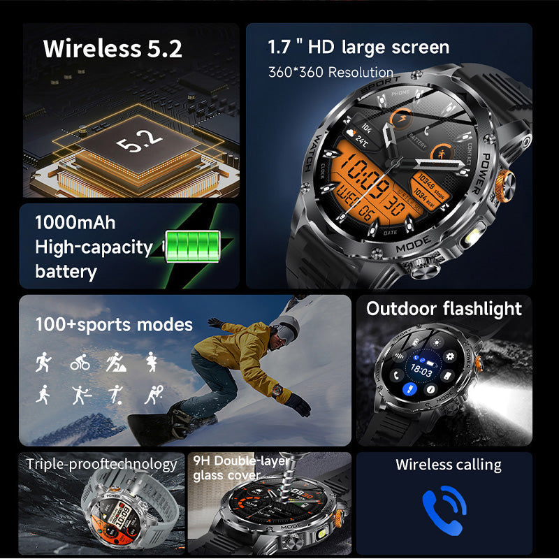 Montre de sport intelligente Bluetooth avec batterie de 1000mAh
