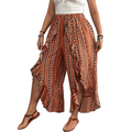 Women's Elastic Printed Ruffle Split 7/8 Pants