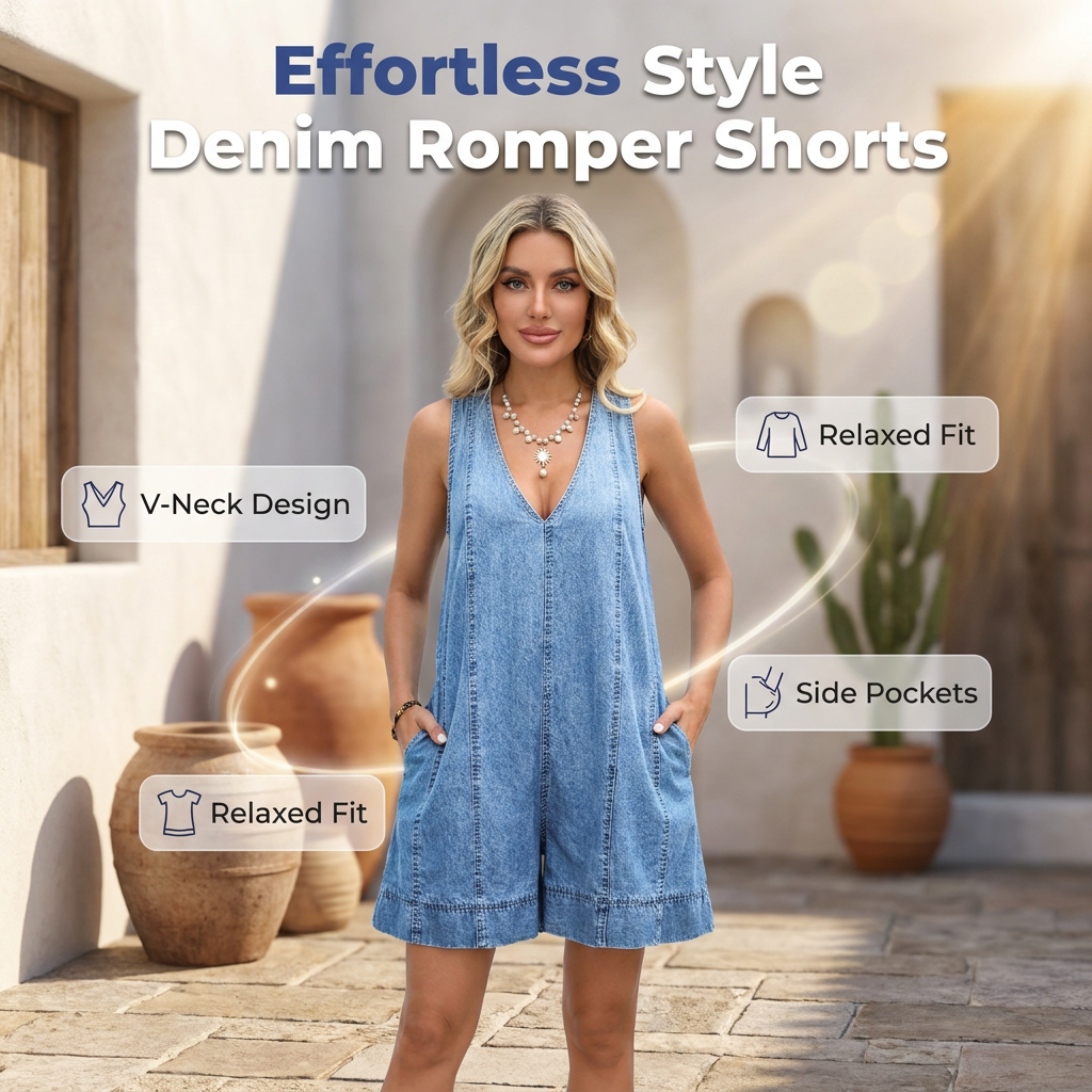 Damesjumpsuit met korte broek, V-hals, zonder mouwen en losse pasvorm