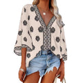 Blusa bohemia con estampado y cuello en V para mujer