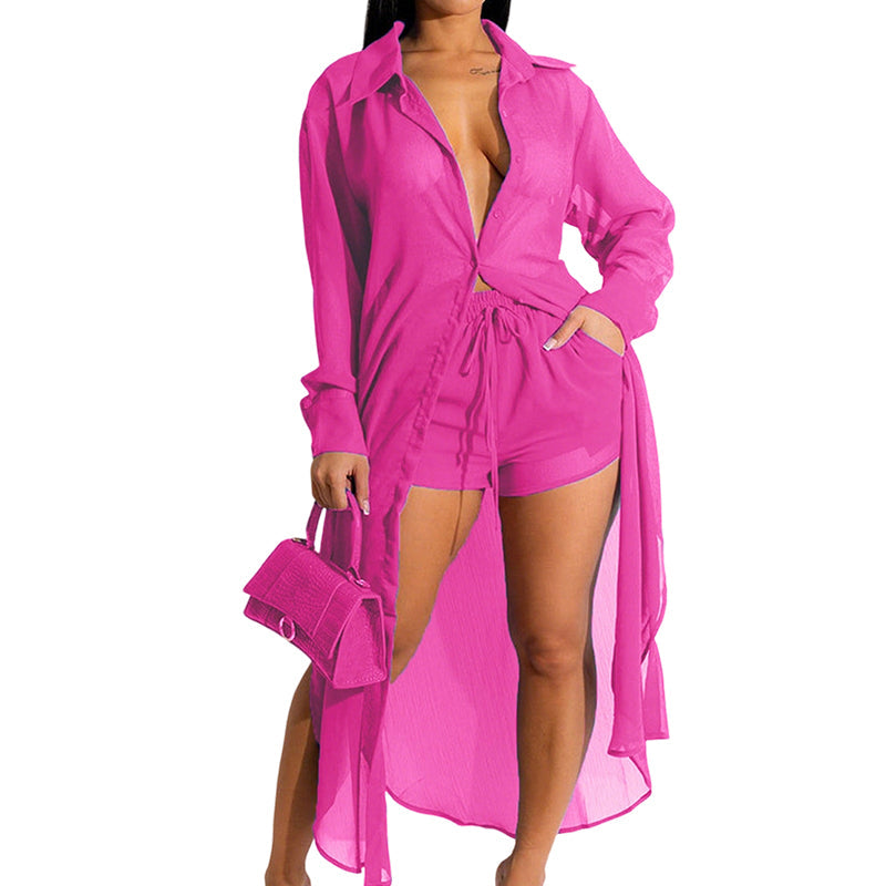 Nouvel ensemble chic avec chemise longue transparente