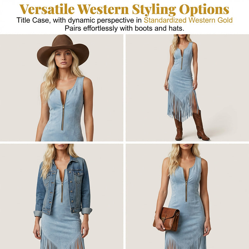 Retro westerse mouwloze slanke jurk met kwastjes