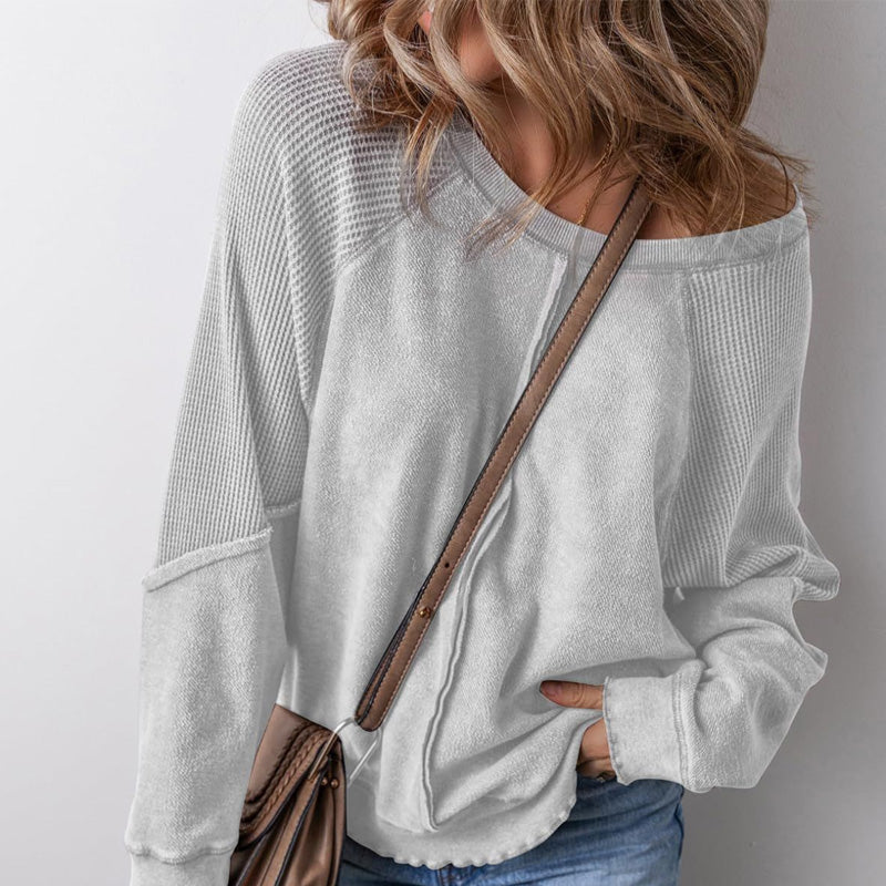 Top casual da donna con girocollo e maniche lunghe