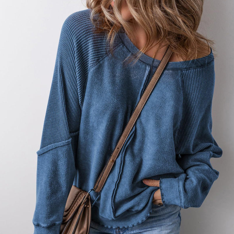 Top casual da donna con girocollo e maniche lunghe