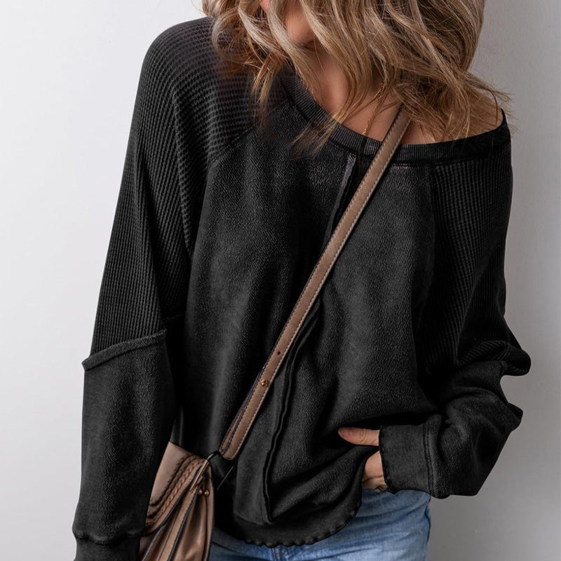 Top casual da donna con girocollo e maniche lunghe