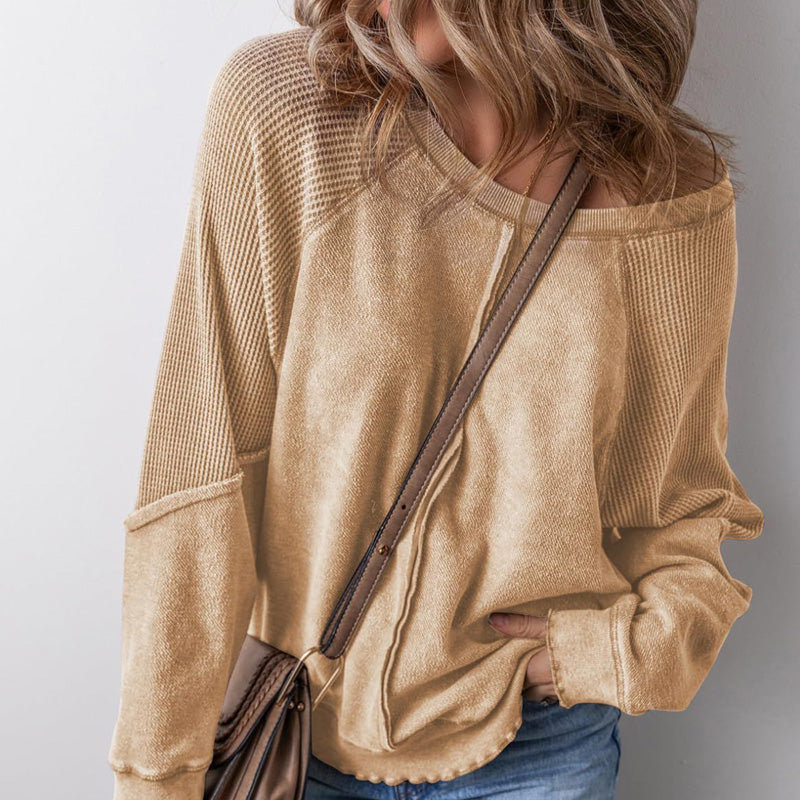 Top casual da donna con girocollo e maniche lunghe