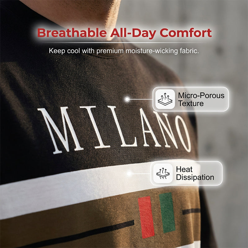 Completo da uomo con t-shirt stampata e pantaloncini