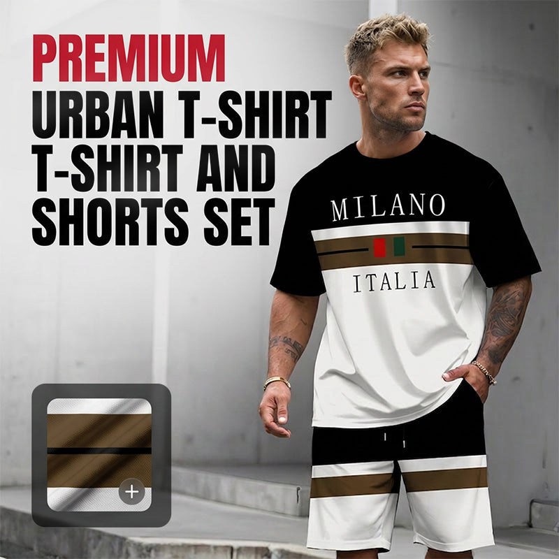 Completo da uomo con t-shirt stampata e pantaloncini