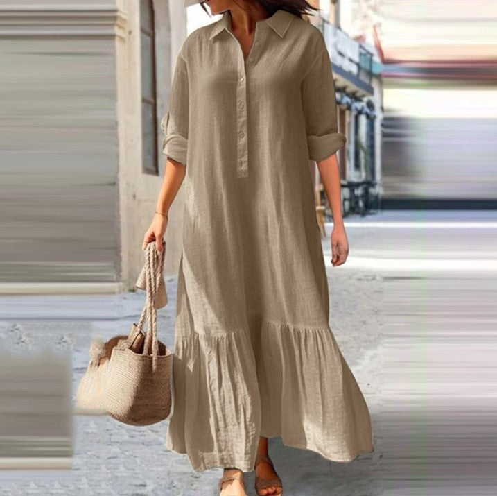 Women's Vintage Lapel Neck Long Dress
