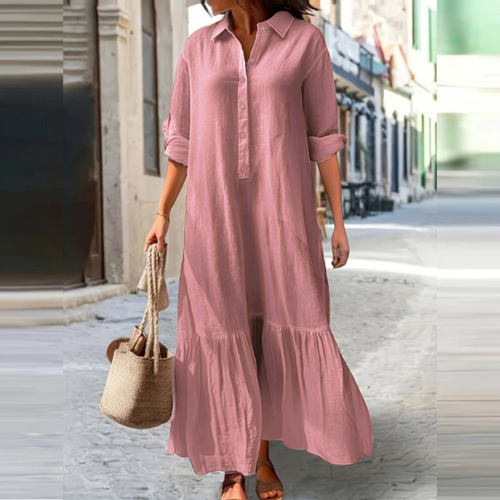 Women's Vintage Lapel Neck Long Dress