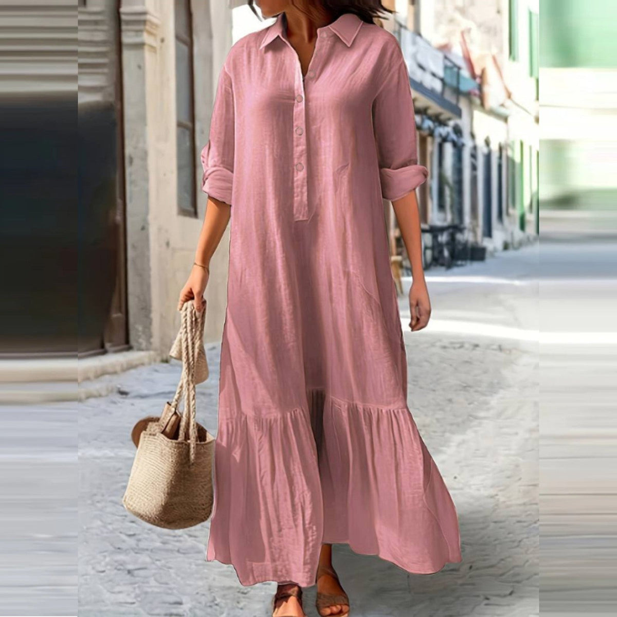 Women's Vintage Lapel Neck Long Dress