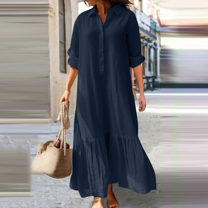 Women's Vintage Lapel Neck Long Dress