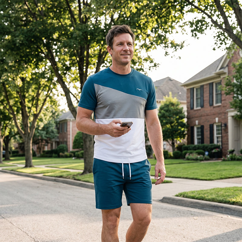 Ensemble homme avec t-shirt et short à empiècements colorés