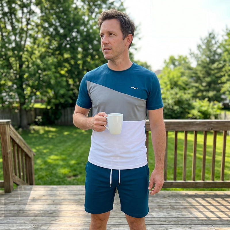 Ensemble homme avec t-shirt et short à empiècements colorés