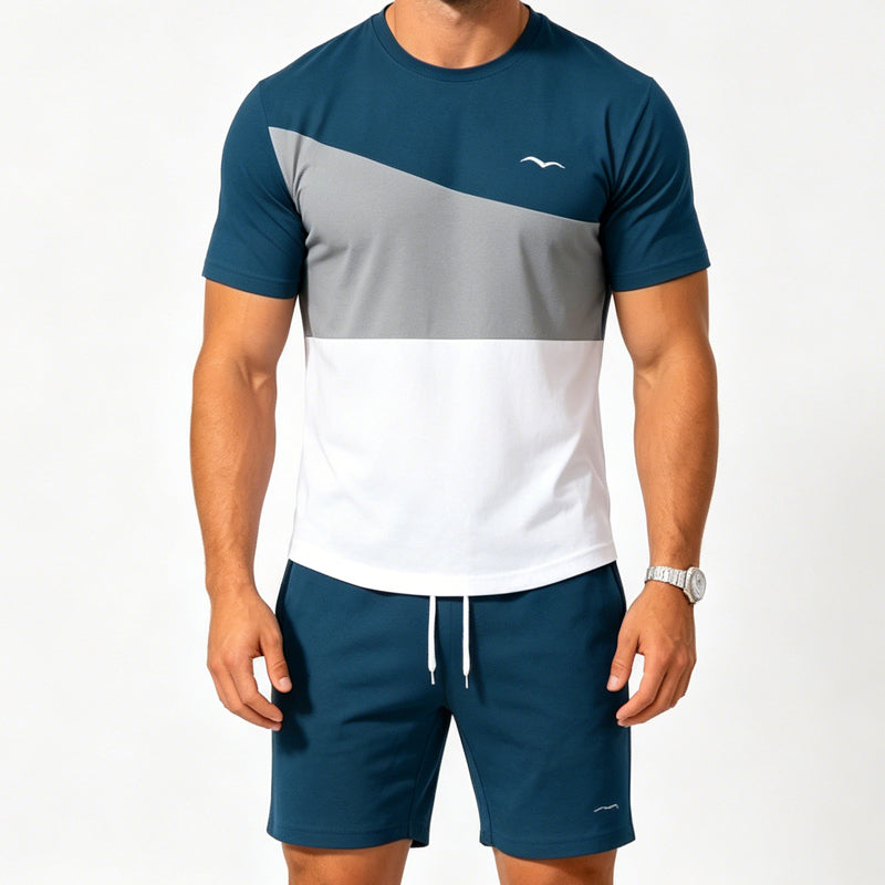 Ensemble homme avec t-shirt et short à empiècements colorés