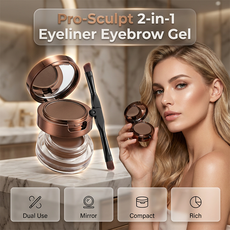 Eyeliner et gel pour sourcils 2-en-1 waterproof et résistant aux bavures pour un look impeccable en quelques secondes.