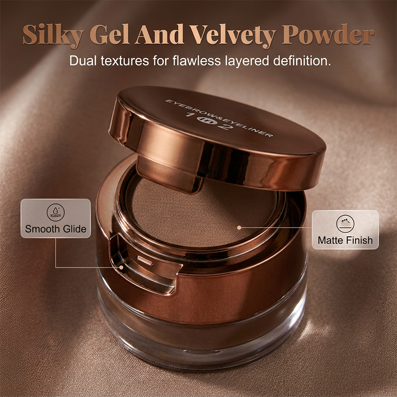 Eyeliner et gel pour sourcils 2-en-1 waterproof et résistant aux bavures pour un look impeccable en quelques secondes.