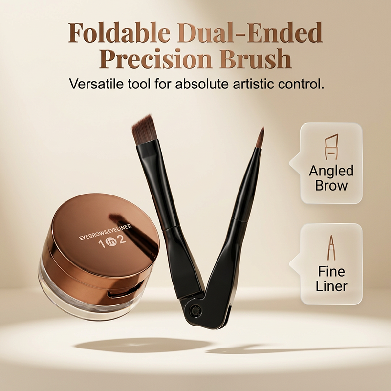 Eyeliner et gel pour sourcils 2-en-1 waterproof et résistant aux bavures pour un look impeccable en quelques secondes.