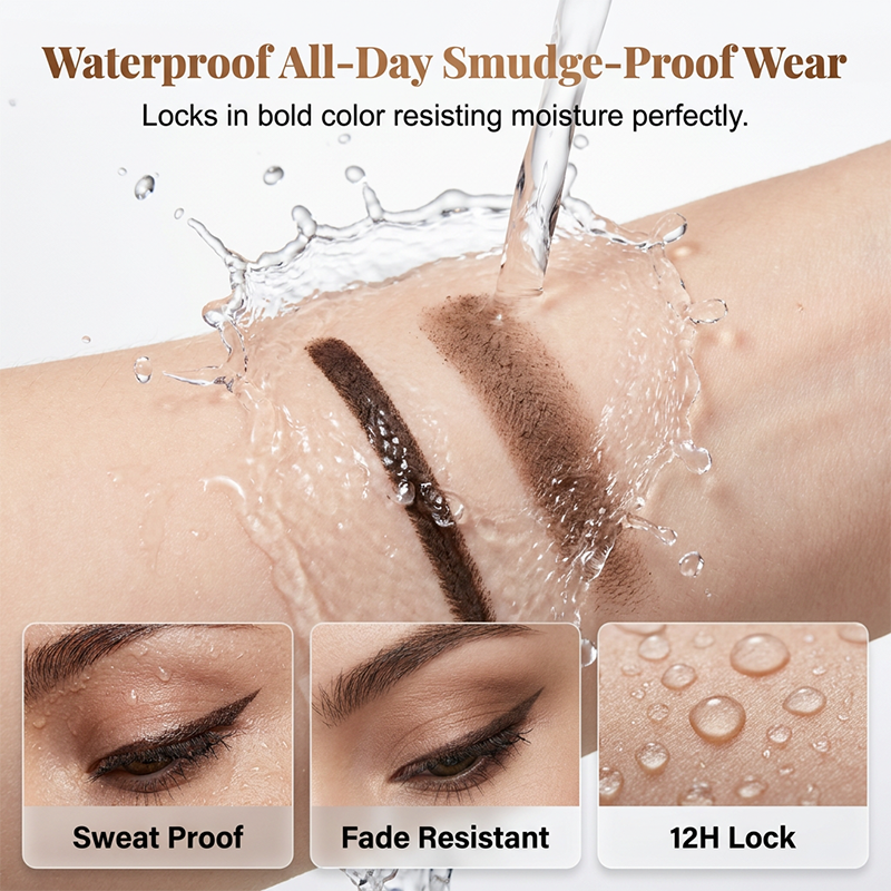 Eyeliner et gel pour sourcils 2-en-1 waterproof et résistant aux bavures pour un look impeccable en quelques secondes.