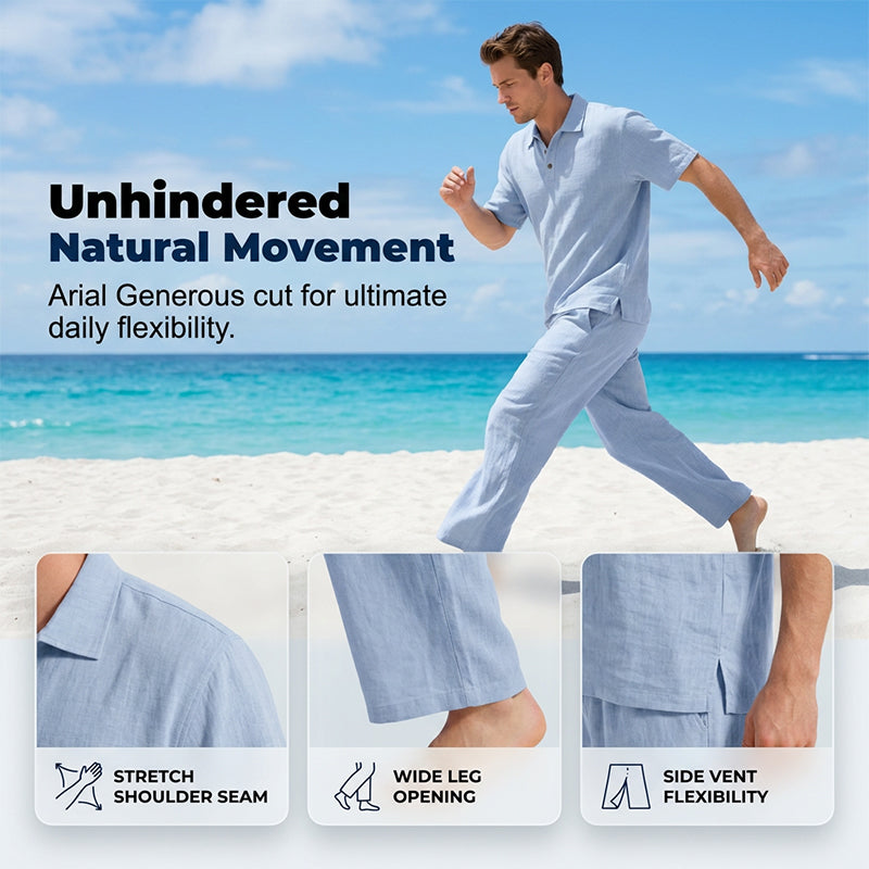 Casual herenset van linnenmix met overhemd en broek, losse pasvorm, strandkleding