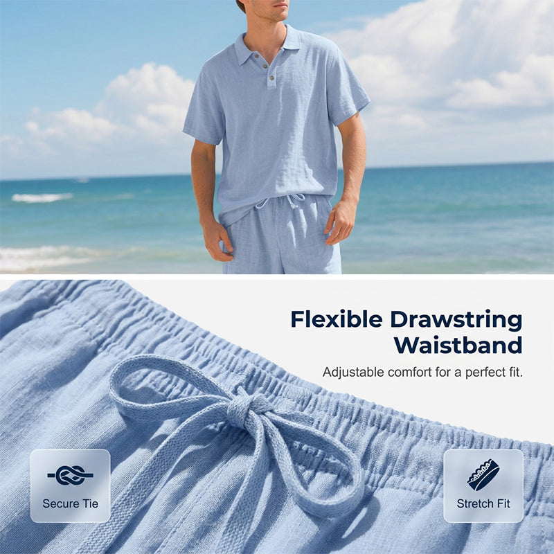 Casual herenset van linnenmix met overhemd en broek, losse pasvorm, strandkleding