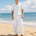 Casual herenset van linnenmix met overhemd en broek, losse pasvorm, strandkleding
