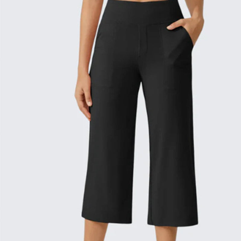 Pantalon décontracté large raccourci pour femme - poches latérales, respirant et polyvalent
