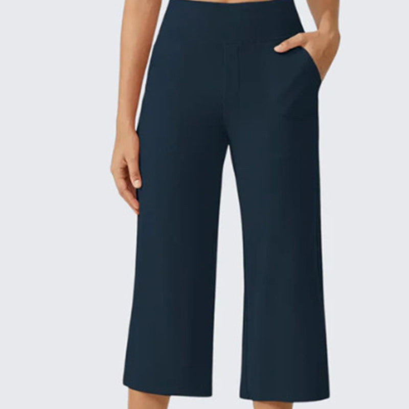 Pantalon décontracté large raccourci pour femme - poches latérales, respirant et polyvalent